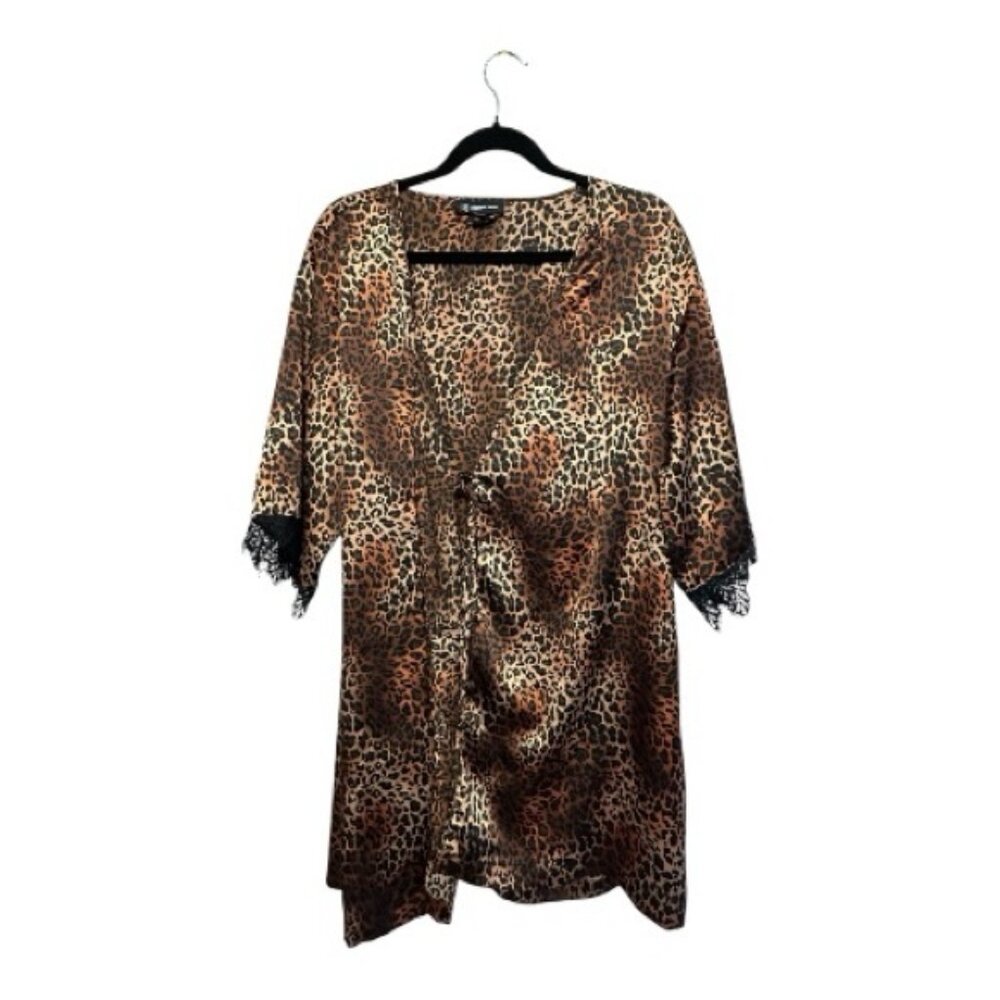 INC International Concepts Leopard Print Robe with Lace Edges Small